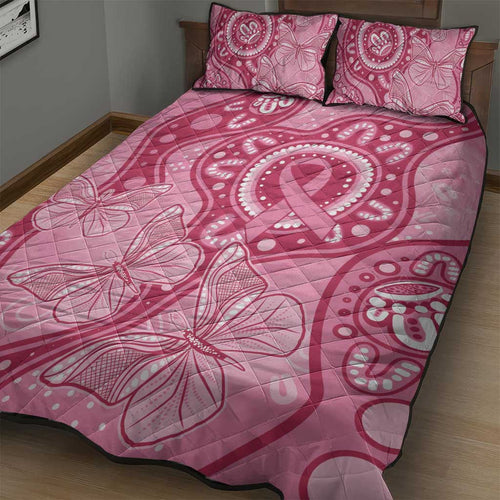 Australia Indigenous Quilt Bed Set Breast Cancer Pink Aboriginal Butterfly