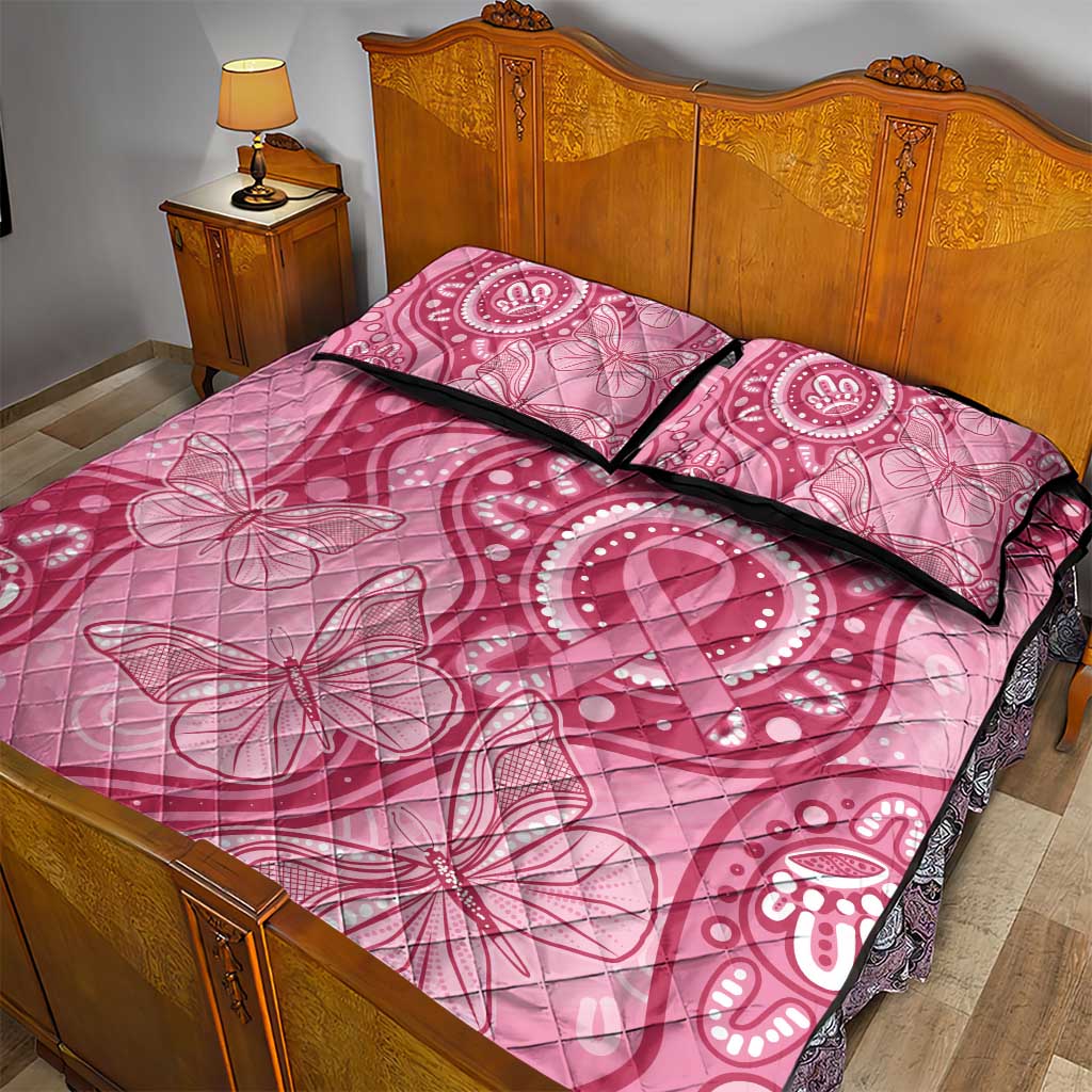 Australia Indigenous Quilt Bed Set Breast Cancer Pink Aboriginal Butterfly