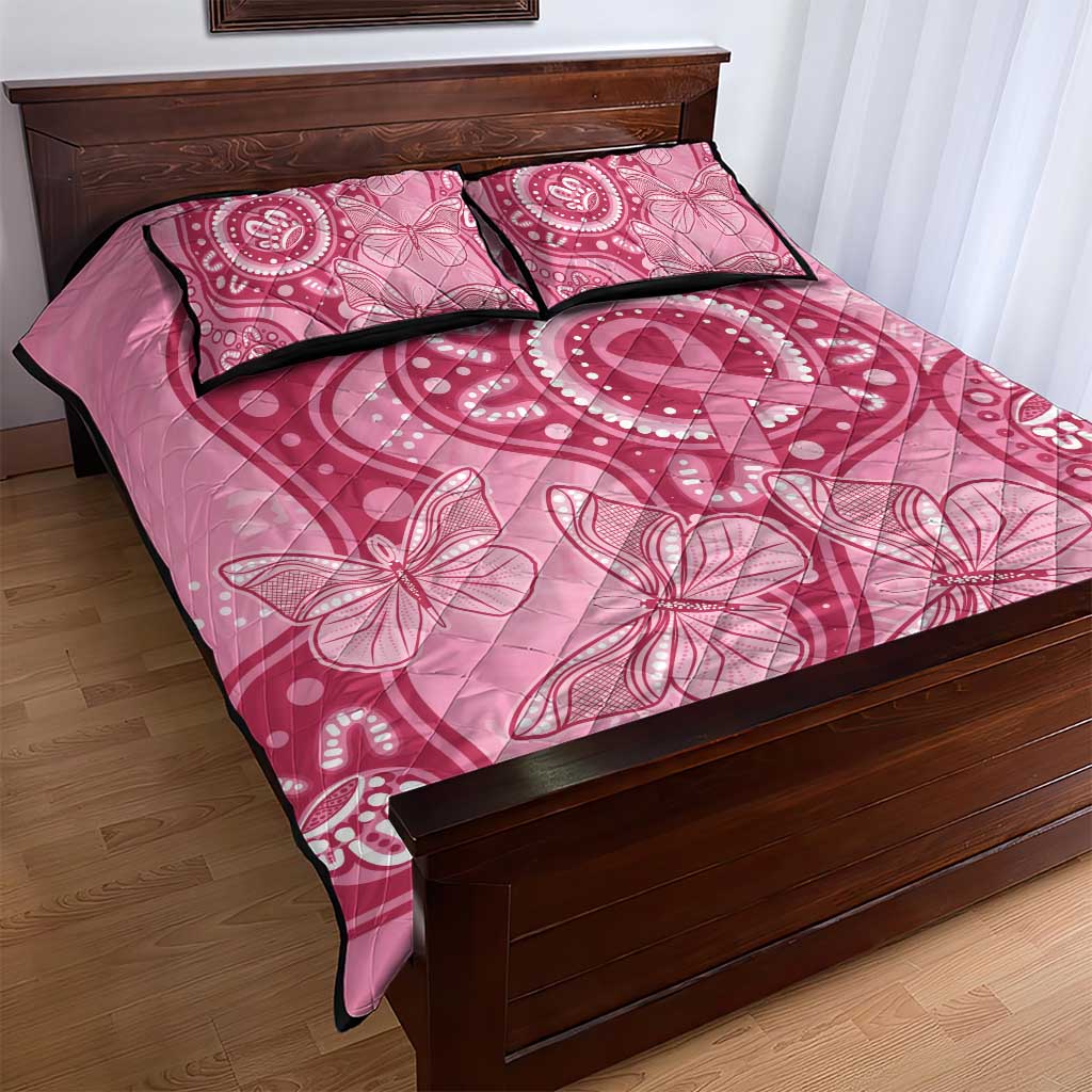 Australia Indigenous Quilt Bed Set Breast Cancer Pink Aboriginal Butterfly