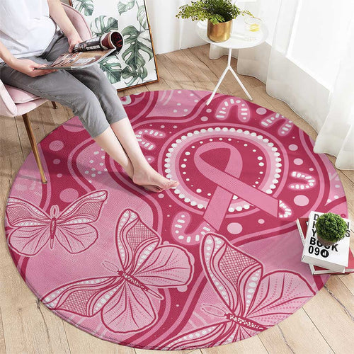 Australia Indigenous Round Carpet Breast Cancer Pink Aboriginal Butterfly