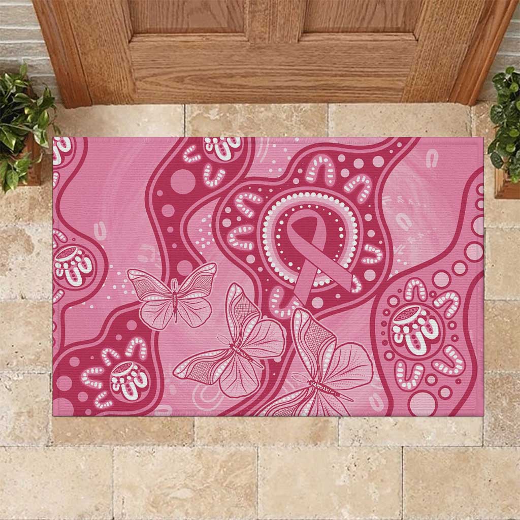 Australia Indigenous Rubber Doormat Breast Cancer Pink Aboriginal Butterfly