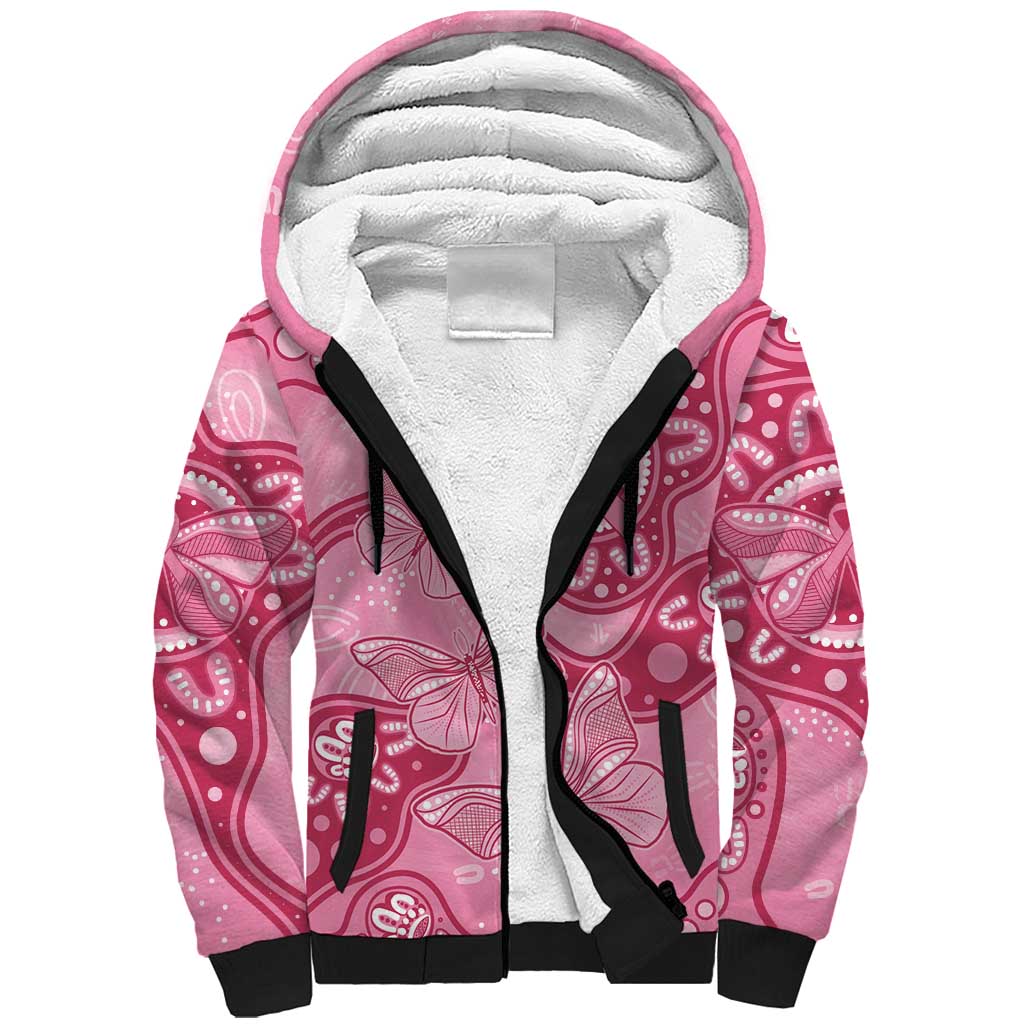 Australia Indigenous Sherpa Hoodie Breast Cancer Pink Aboriginal Butterfly
