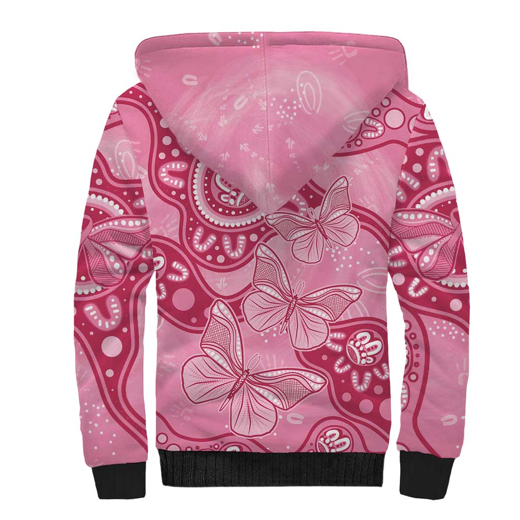 Australia Indigenous Sherpa Hoodie Breast Cancer Pink Aboriginal Butterfly