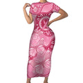 Australia Indigenous Short Sleeve Bodycon Dress Breast Cancer Pink Aboriginal Butterfly