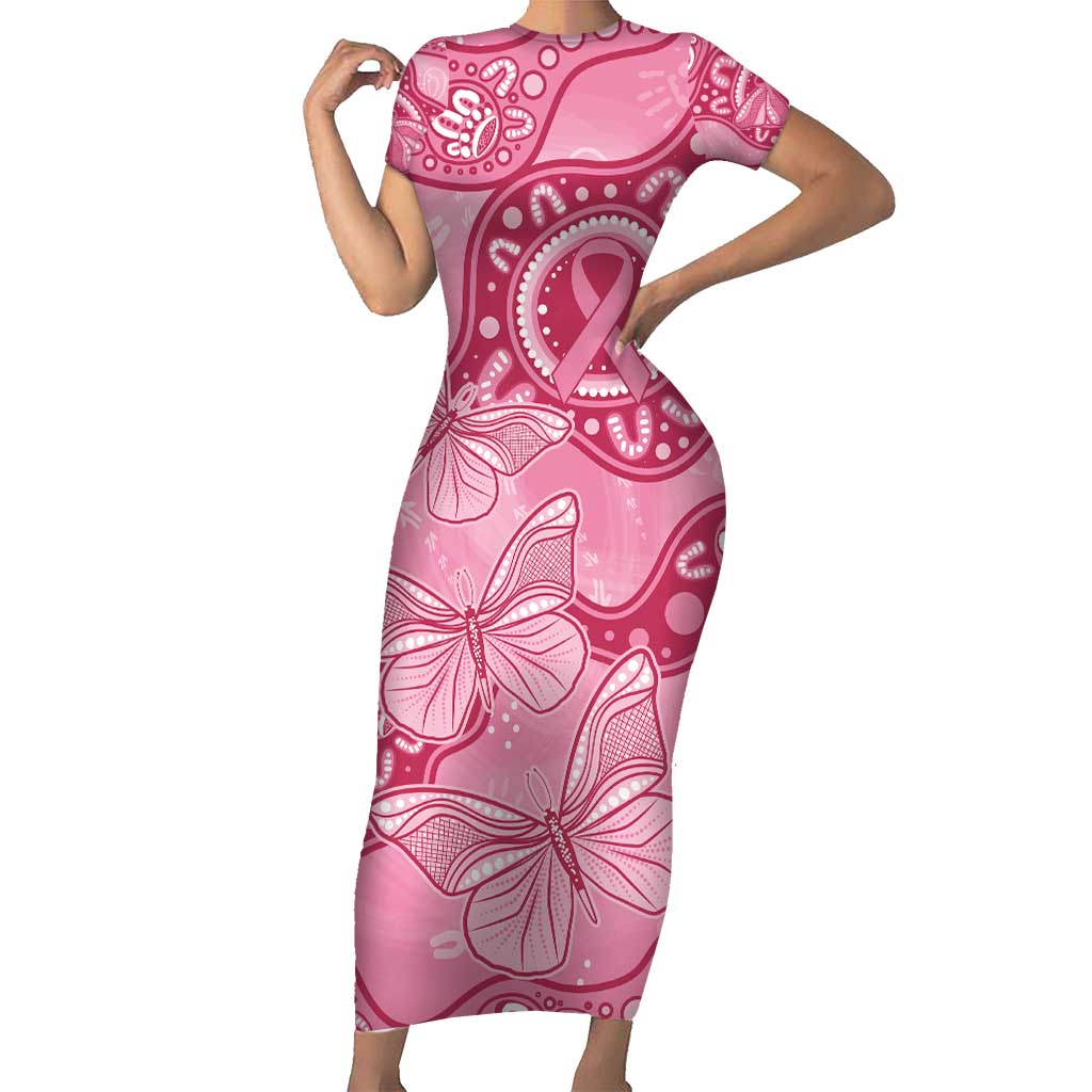 Australia Indigenous Short Sleeve Bodycon Dress Breast Cancer Pink Aboriginal Butterfly