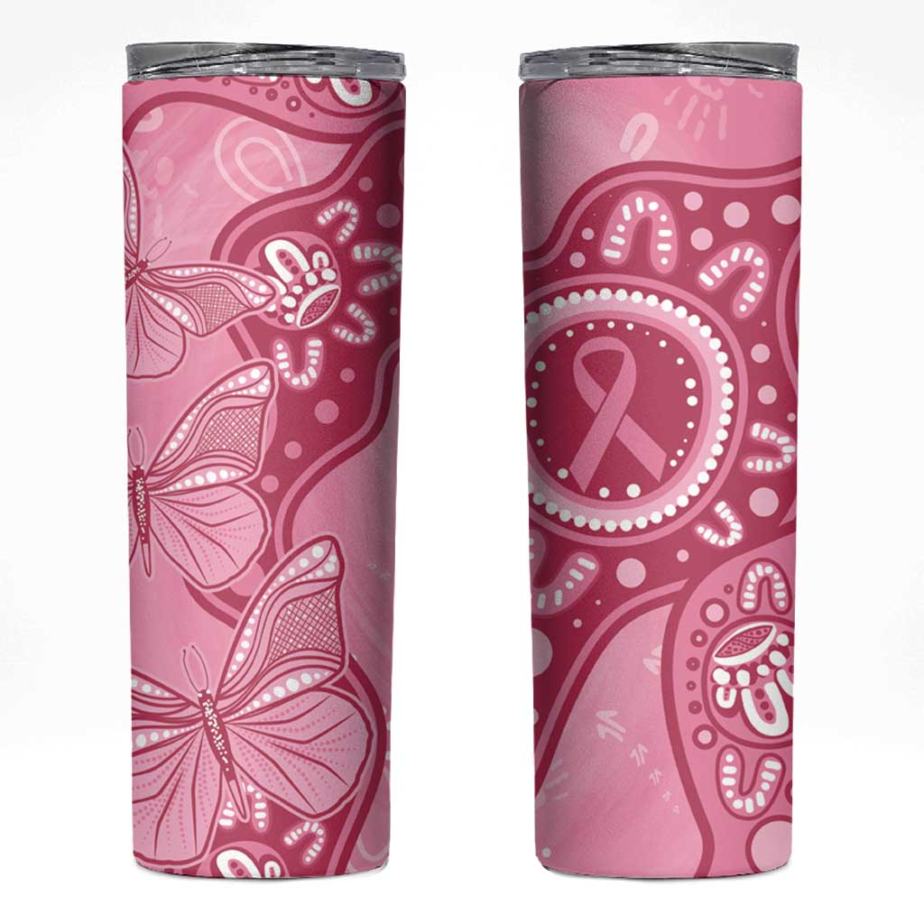 Australia Indigenous Skinny Tumbler Breast Cancer Pink Aboriginal Butterfly