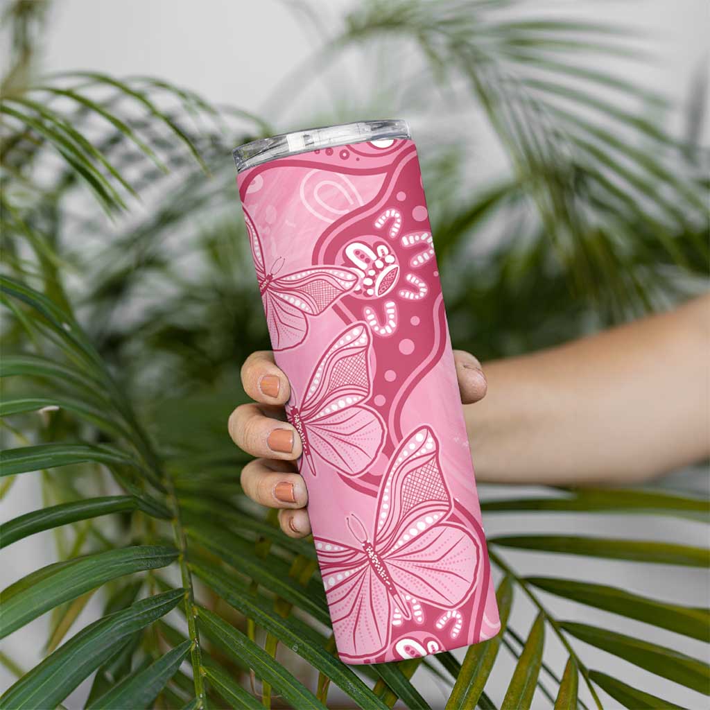 Australia Indigenous Skinny Tumbler Breast Cancer Pink Aboriginal Butterfly