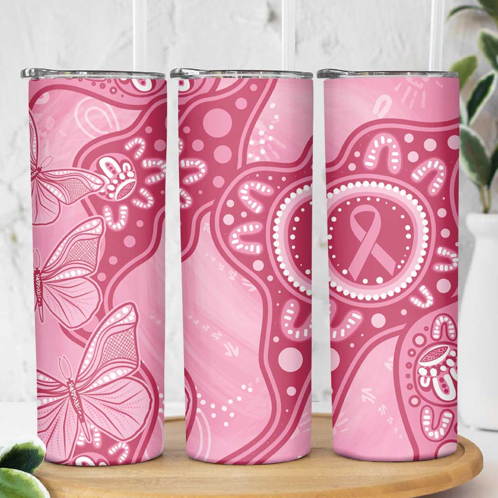 Australia Indigenous Skinny Tumbler Breast Cancer Pink Aboriginal Butterfly