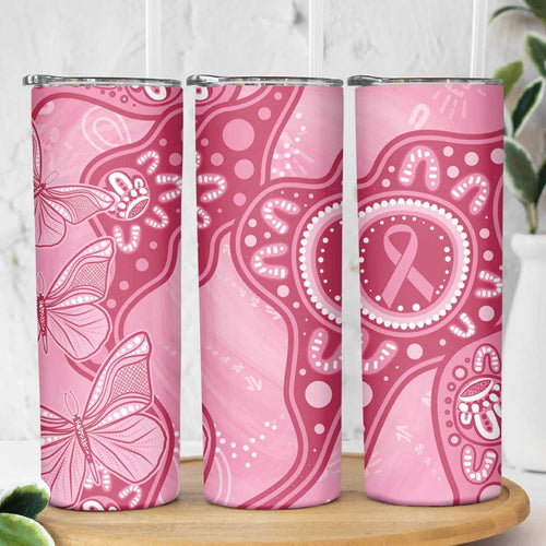 Australia Indigenous Skinny Tumbler Breast Cancer Pink Aboriginal Butterfly
