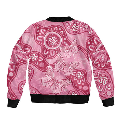 Australia Indigenous Sleeve Zip Bomber Jacket Breast Cancer Pink Aboriginal Butterfly