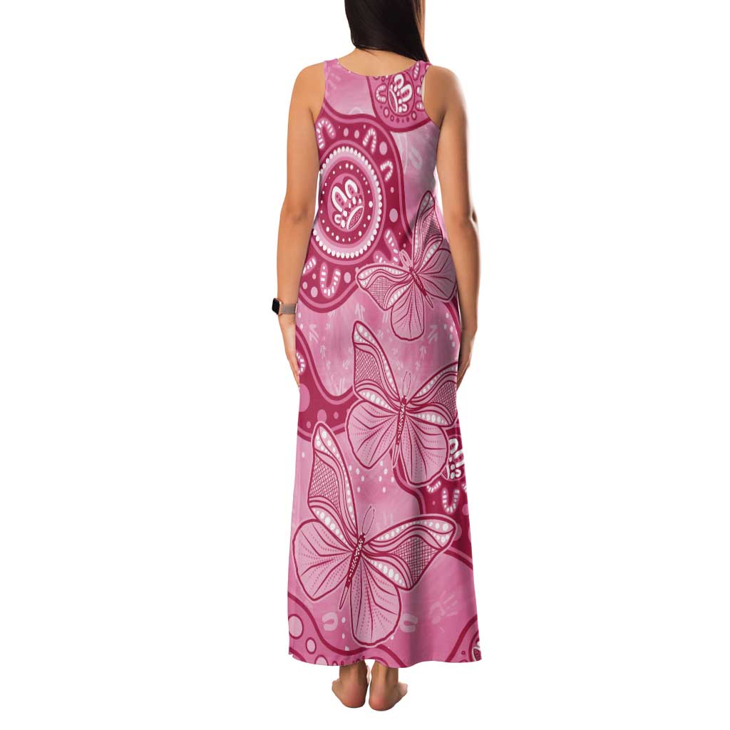 Australia Indigenous Tank Maxi Dress Breast Cancer Pink Aboriginal Butterfly