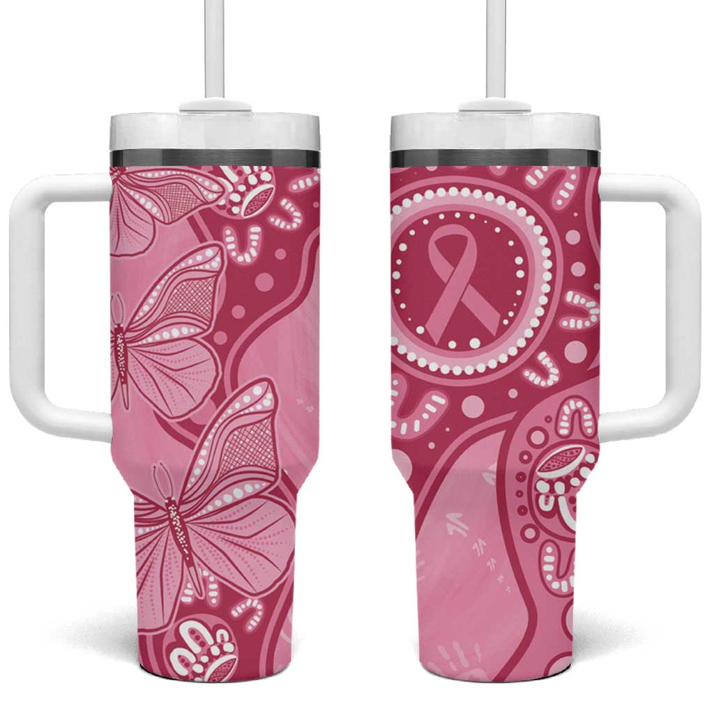 Australia Indigenous Tumbler With Handle Breast Cancer Pink Aboriginal Butterfly
