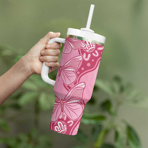 Australia Indigenous Tumbler With Handle Breast Cancer Pink Aboriginal Butterfly