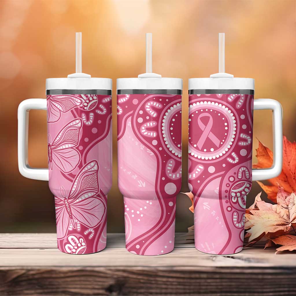 Australia Indigenous Tumbler With Handle Breast Cancer Pink Aboriginal Butterfly