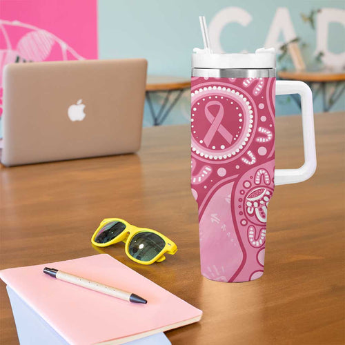 Australia Indigenous Tumbler With Handle Breast Cancer Pink Aboriginal Butterfly