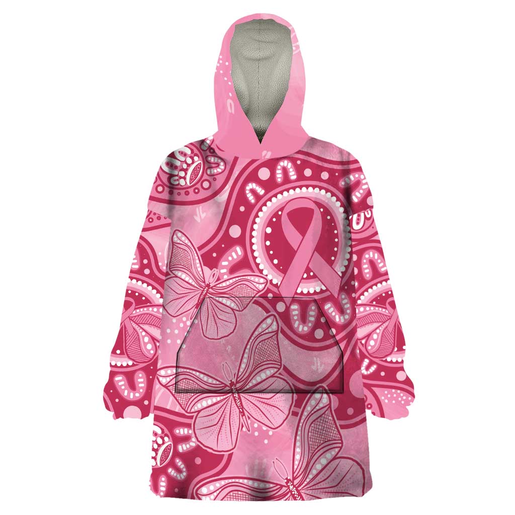 Australia Indigenous Wearable Blanket Hoodie Breast Cancer Pink Aboriginal Butterfly