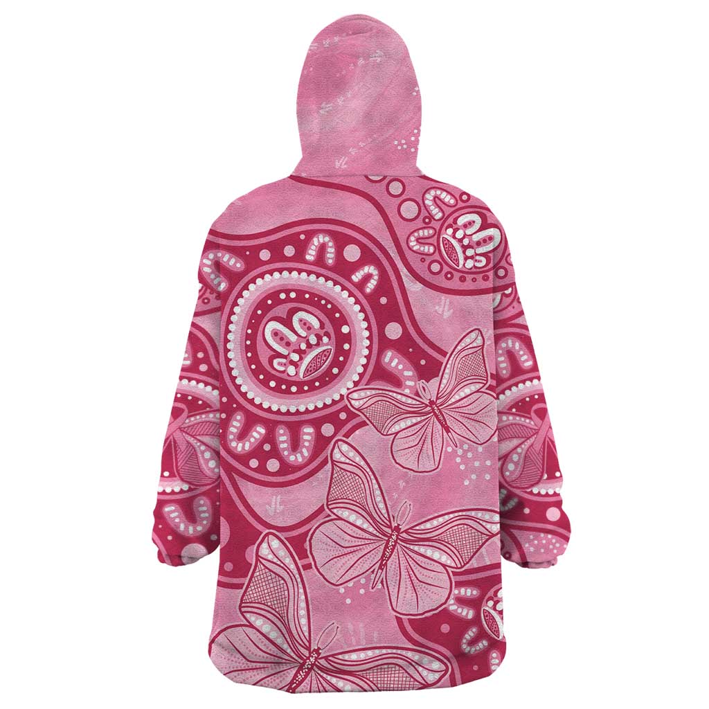 Australia Indigenous Wearable Blanket Hoodie Breast Cancer Pink Aboriginal Butterfly