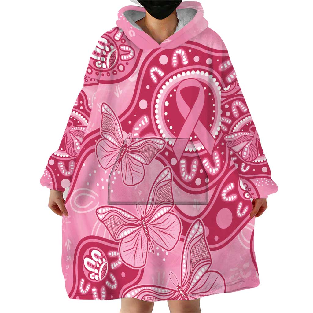 Australia Indigenous Wearable Blanket Hoodie Breast Cancer Pink Aboriginal Butterfly