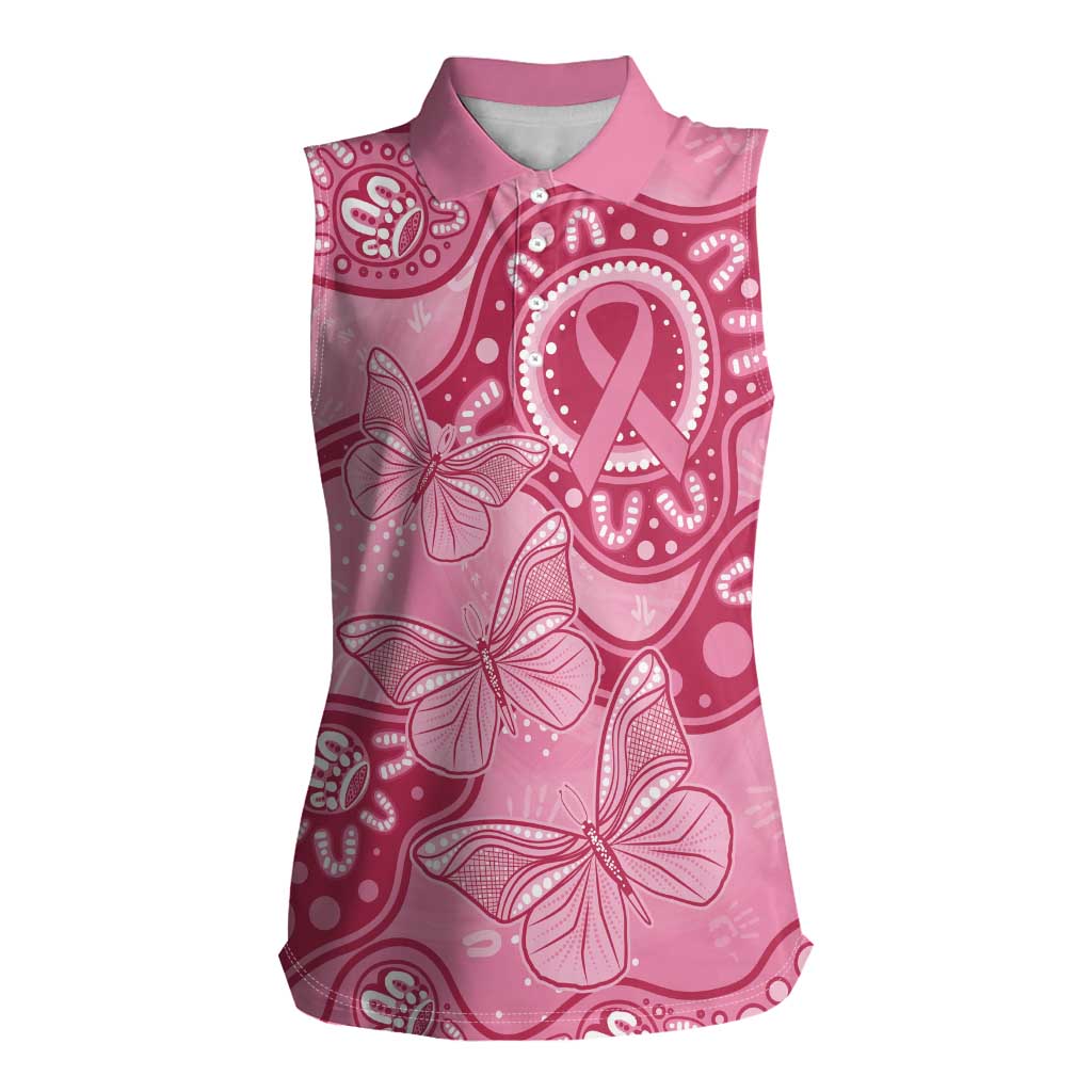 Australia Indigenous Women Sleeveless Polo Shirt Breast Cancer Pink Aboriginal Butterfly