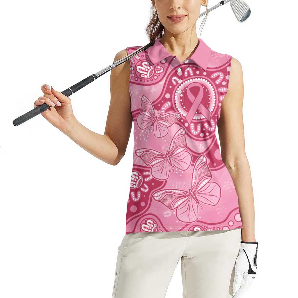 Australia Indigenous Women Sleeveless Polo Shirt Breast Cancer Pink Aboriginal Butterfly