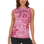 Australia Indigenous Women Sleeveless Polo Shirt Breast Cancer Pink Aboriginal Butterfly