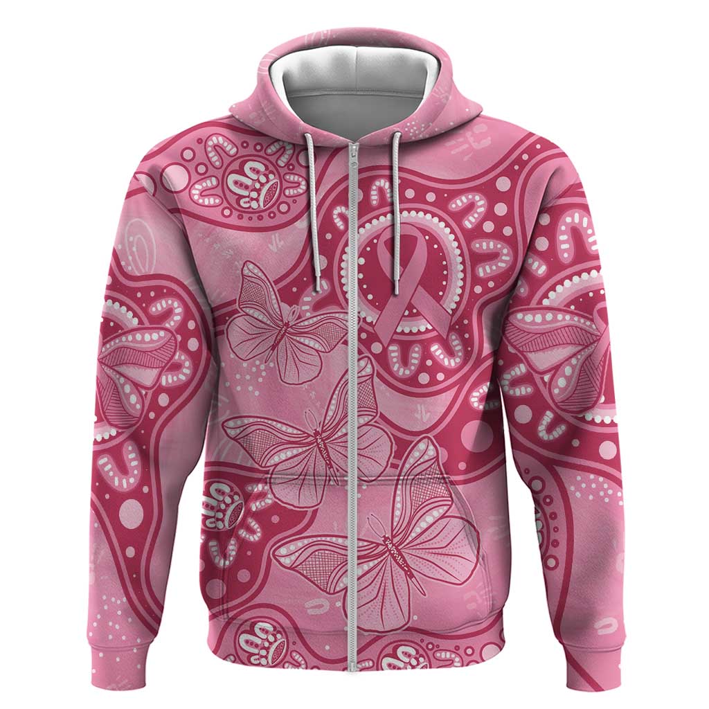 Australia Indigenous Zip Hoodie Breast Cancer Pink Aboriginal Butterfly