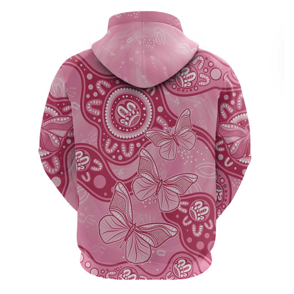 Australia Indigenous Zip Hoodie Breast Cancer Pink Aboriginal Butterfly