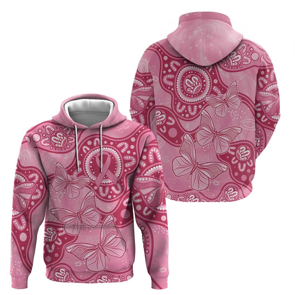 Australia Indigenous Zip Hoodie Breast Cancer Pink Aboriginal Butterfly