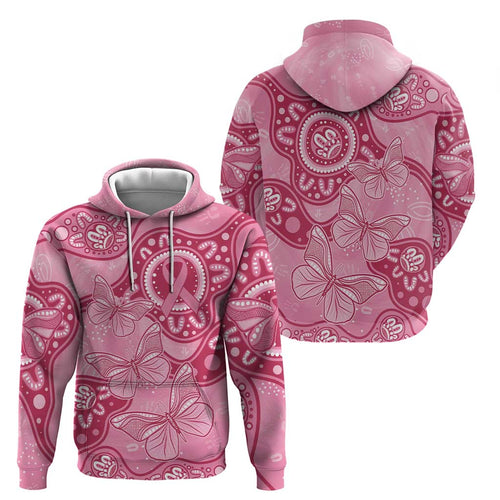 Australia Indigenous Zip Hoodie Breast Cancer Pink Aboriginal Butterfly