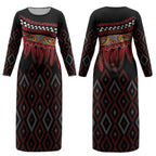 Aotearoa Maori Ngapuhi Iwi Couples Matching Long Sleeve Bodycon Dress and Hawaiian Shirt Korowai Tukutuku Kaokao Motifs