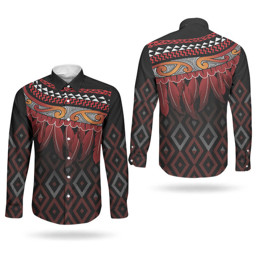 Aotearoa Maori Ngapuhi Iwi Couples Matching Long Sleeve Bodycon Dress and Long Sleeve Button Shirt Korowai Tukutuku Kaokao Motifs