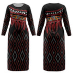 Aotearoa Maori Ngapuhi Iwi Couples Matching Long Sleeve Bodycon Dress and Long Sleeve Button Shirt Korowai Tukutuku Kaokao Motifs