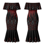 Aotearoa Maori Ngapuhi Iwi Couples Matching Mermaid Dress and Hawaiian Shirt Korowai Tukutuku Kaokao Motifs