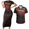 Aotearoa Maori Ngapuhi Iwi Couples Matching Short Sleeve Bodycon Dress and Hawaiian Shirt Korowai Tukutuku Kaokao Motifs