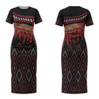 Aotearoa Maori Ngapuhi Iwi Couples Matching Short Sleeve Bodycon Dress and Hawaiian Shirt Korowai Tukutuku Kaokao Motifs