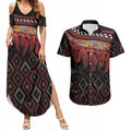 Aotearoa Maori Ngapuhi Iwi Couples Matching Summer Maxi Dress and Hawaiian Shirt Korowai Tukutuku Kaokao Motifs