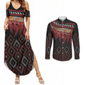 Aotearoa Maori Ngapuhi Iwi Couples Matching Summer Maxi Dress and Long Sleeve Button Shirt Korowai Tukutuku Kaokao Motifs