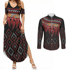 Aotearoa Maori Ngapuhi Iwi Couples Matching Summer Maxi Dress and Long Sleeve Button Shirt Korowai Tukutuku Kaokao Motifs