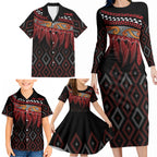 Aotearoa Maori Ngapuhi Iwi Family Matching Long Sleeve Bodycon Dress and Hawaiian Shirt Korowai Tukutuku Kaokao Motifs
