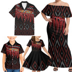 Aotearoa Maori Ngapuhi Iwi Family Matching Off Shoulder Maxi Dress and Hawaiian Shirt Korowai Tukutuku Kaokao Motifs
