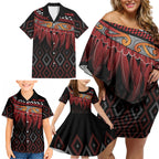 Aotearoa Maori Ngapuhi Iwi Family Matching Off Shoulder Short Dress and Hawaiian Shirt Korowai Tukutuku Kaokao Motifs