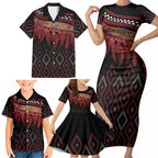 Aotearoa Maori Ngapuhi Iwi Family Matching Short Sleeve Bodycon Dress and Hawaiian Shirt Korowai Tukutuku Kaokao Motifs
