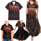Aotearoa Maori Ngapuhi Iwi Family Matching Summer Maxi Dress and Hawaiian Shirt Korowai Tukutuku Kaokao Motifs
