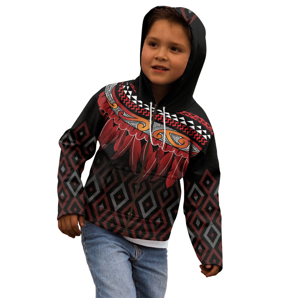 Aotearoa Maori Ngapuhi Iwi Kid Hoodie Korowai Tukutuku Kaokao Motifs