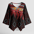 Aotearoa Maori Ngapuhi Iwi Kimono Sleeve Blouse Korowai Tukutuku Kaokao Motifs