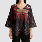 Aotearoa Maori Ngapuhi Iwi Kimono Sleeve Blouse Korowai Tukutuku Kaokao Motifs
