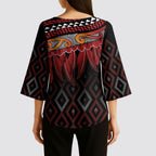 Aotearoa Maori Ngapuhi Iwi Kimono Sleeve Blouse Korowai Tukutuku Kaokao Motifs