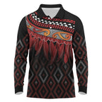 Aotearoa Maori Ngapuhi Iwi Long Sleeve Polo Shirt Korowai Tukutuku Kaokao Motifs