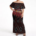 Aotearoa Maori Ngapuhi Iwi Off Shoulder Maxi Dress Korowai Tukutuku Kaokao Motifs