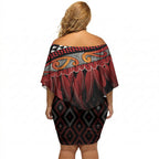 Aotearoa Maori Ngapuhi Iwi Off Shoulder Short Dress Korowai Tukutuku Kaokao Motifs